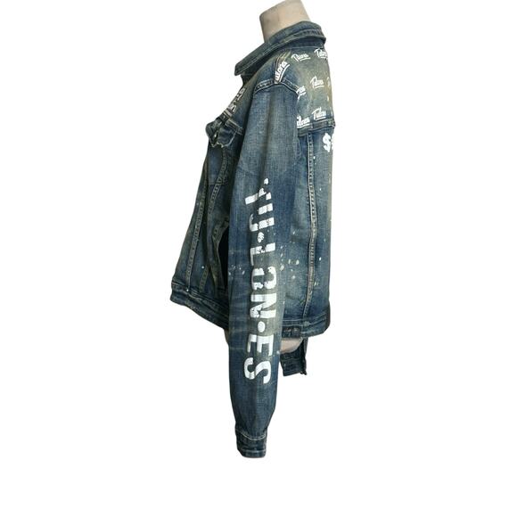 Tulones distressed splash paint stained long sleeves jean jacket size XS - Picture 14 of 15